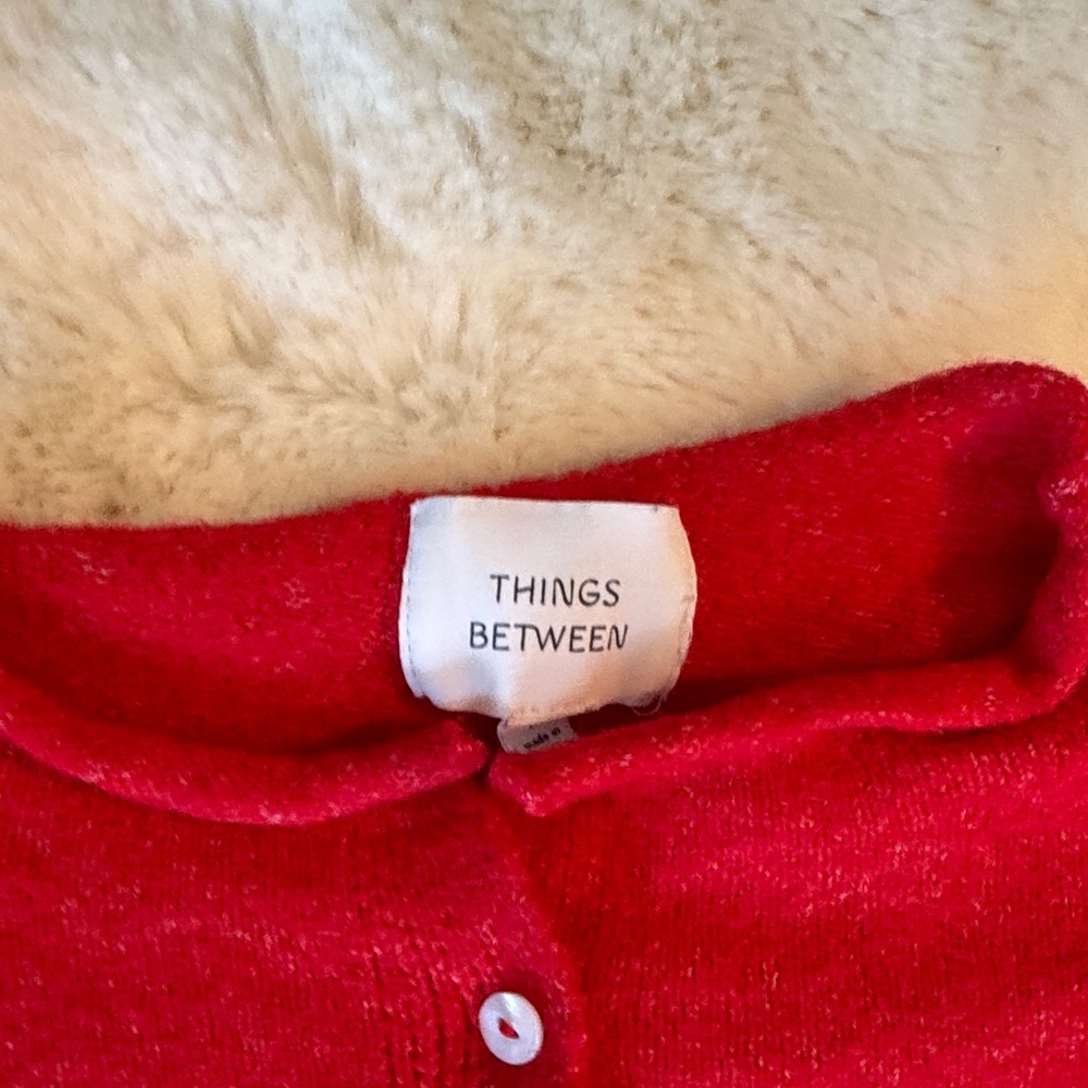 Things Between Elegant Red Wool Like Fabric Women's Cardigan - Picture 2 of 2